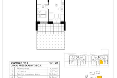 Rzut - Mieszkanie na sprzedaż 2 pokoje o powierzchni 42,99 m² - numer 3B-0.4 w Gardenia Pogodno