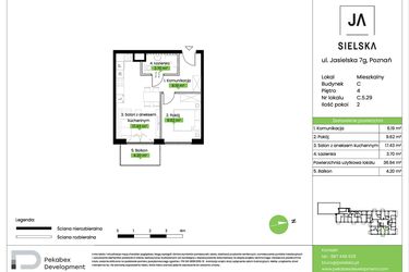 Rzut - Mieszkanie na sprzedaż 2 pokoje o powierzchni 36,94 m² - numer C.5.29 w JA_SIELSKA V