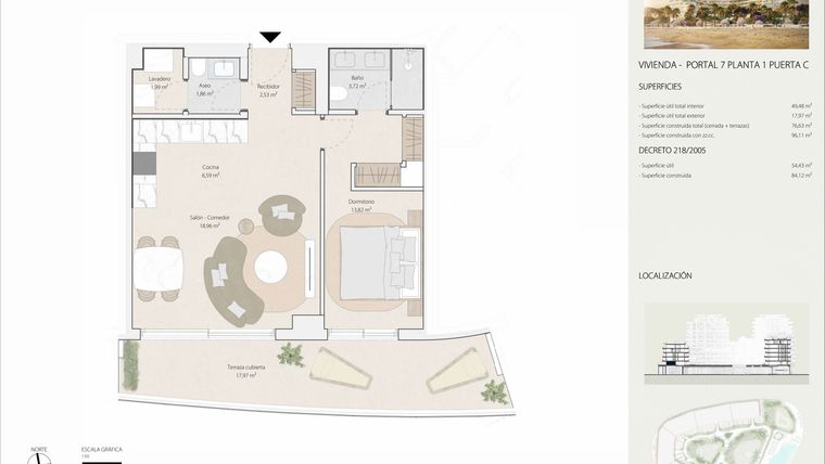 Rzut - Mieszkanie na sprzedaż 1 pokój o powierzchni 78,25 m² - numer P7P1C w Termica Beach