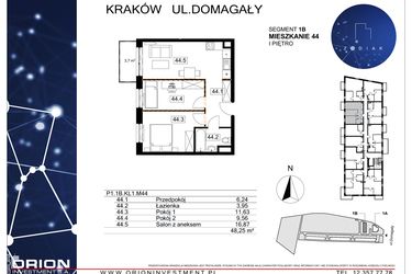 Rzut - Mieszkanie na sprzedaż 3 pokoje o powierzchni 48,25 m² - numer 39/44 w Zodiak
