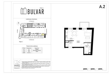 Rzut - Mieszkanie na sprzedaż 1 pokój o powierzchni 34,23 m² - numer A2 w Bulvar etap II