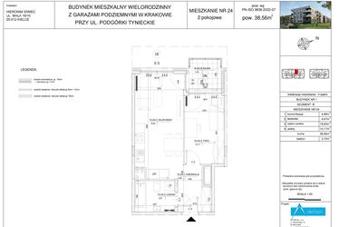 Rzut - Mieszkanie na sprzedaż 2 pokoje o powierzchni 38,56 m² - numer B24 w Podgórki Tynieckie