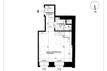 Rzut - Mieszkanie na sprzedaż 1 pokój o powierzchni 29,41 m² - numer 9 w Święty Marcin 65