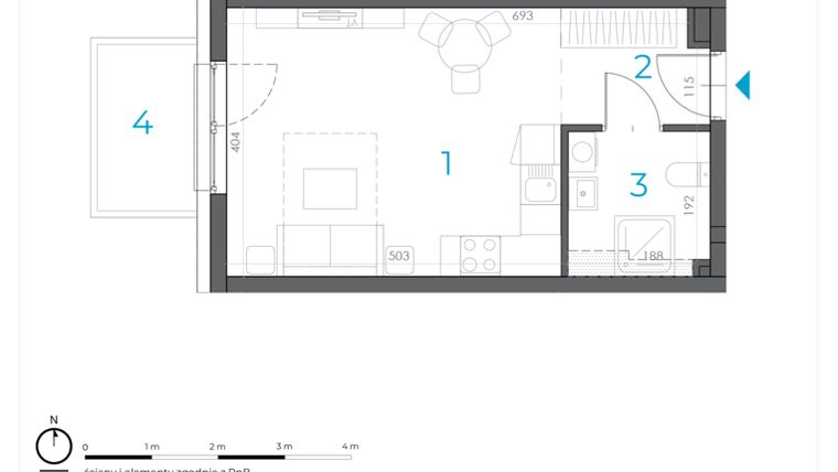 Rzut - Mieszkanie na sprzedaż 1 pokój o powierzchni 28,3 m² - numer 3.M.15 w Incepti Gaj 2