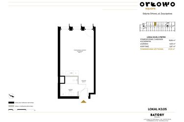 Rzut - Mieszkanie na sprzedaż 1 pokój o powierzchni 27,81 m² - numer K3.05 w Orłowo Square - Apartamenty inwestycyjne