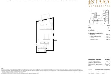 Rzut - Mieszkanie na sprzedaż 1 pokój o powierzchni 70,46 m² - numer 3.03 w Stara Farbiarnia