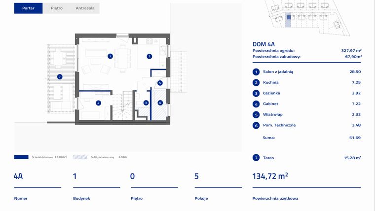 Rzut - Dom na sprzedaż 5 pokoi o powierzchni 134,72 m² - numer 4A w Osiedle Stasinek
