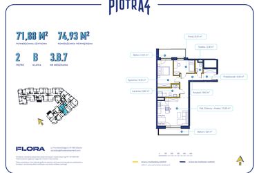 Rzut - Mieszkanie na sprzedaż 2 pokoje o powierzchni 112,29 m² - numer 3B7 w Piotra 4