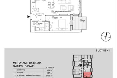 Rzut - Mieszkanie na sprzedaż 2 pokoje o powierzchni 43,43 m² - numer B1-03-29A w Francuska Park IX