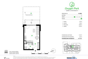 Rzut - Mieszkanie na sprzedaż 1 pokój o powierzchni 31,75 m² - numer H.0.M09 w Oxygen Park etap III