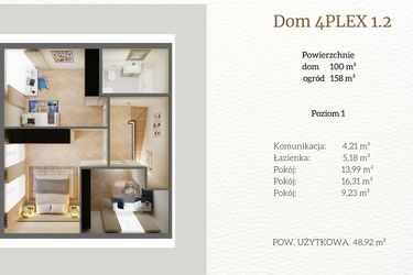 Rzut - Dom na sprzedaż 4 pokoje o powierzchni 100 m² - numer 4plex 1.2 w Tesoro Golf Park