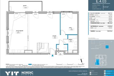 Rzut - Mieszkanie na sprzedaż 5 pokoi o powierzchni 119,7 m² - numer E.4.03 w Nordic Bemowo - etap IV