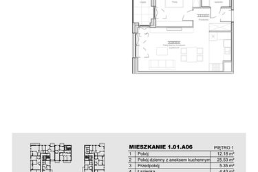 Rzut - Mieszkanie na sprzedaż 2 pokoje o powierzchni 47,49 m² - numer 1.01.A06 w Ogrody Andersa III