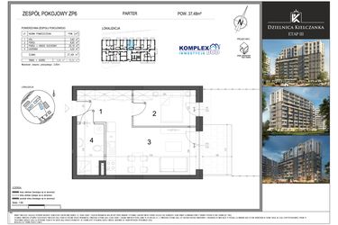 Rzut - Mieszkanie na sprzedaż 2 pokoje o powierzchni 37,48 m² - numer ZP6 w Dzielnica Kielczanka etap III