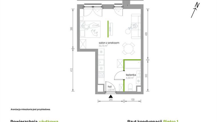 Rzut - Mieszkanie na sprzedaż 1 pokój o powierzchni 38,57 m² - numer 1/A/08 w Kijowska Vita