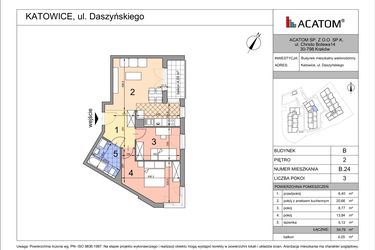 Rzut - Mieszkanie na sprzedaż 3 pokoje o powierzchni 54,66 m² - numer B24 w Daszyńskiego Park