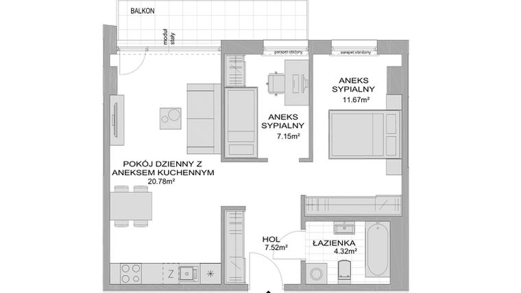 Rzut - Mieszkanie na sprzedaż 1 pokój o powierzchni 53,42 m² - numer CP/R7/32 w Centralpark