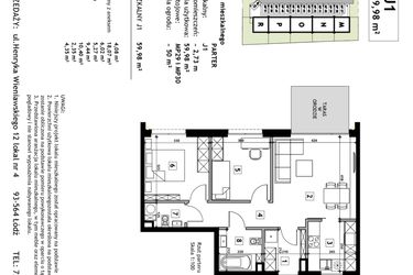 Rzut - Mieszkanie na sprzedaż 3 pokoje o powierzchni 59,98 m² - numer J1 w Złotno Residence