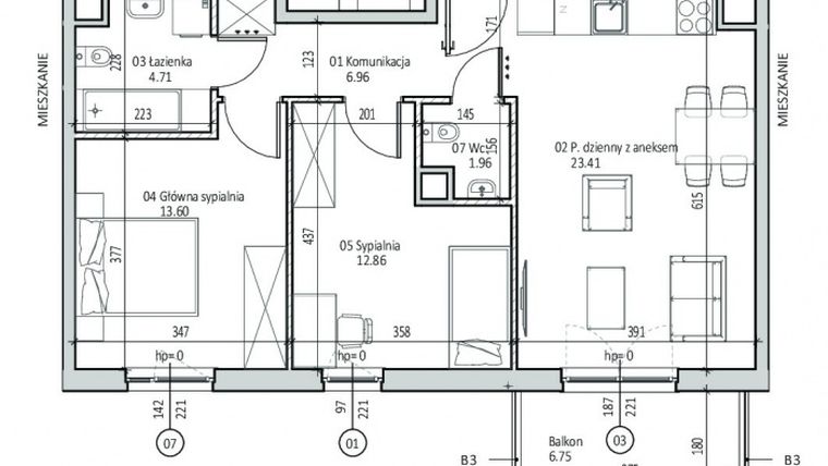 Rzut - Mieszkanie na sprzedaż 3 pokoje o powierzchni 63,51 m² - numer BB0231 w Soleil de Malta