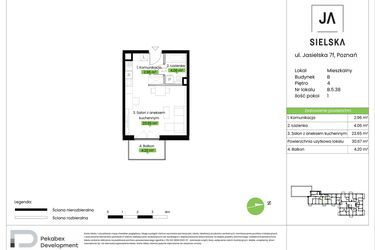 Rzut - Mieszkanie na sprzedaż 1 pokój o powierzchni 30,67 m² - numer B.5.38 w JA_SIELSKA V