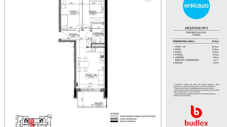 Rzut - Mieszkanie na sprzedaż 3 pokoje o powierzchni 55,48 m² - numer Z4.9 w Enklawa Apartamenty Z4 i Z5