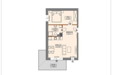 Rzut - Mieszkanie na sprzedaż 2 pokoje o powierzchni 43,83 m² - numer B3.1.11.2a w Stegna Park II