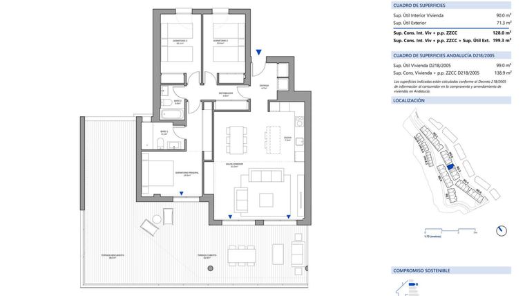 Rzut - Mieszkanie na sprzedaż 3 pokoje o powierzchni 90 m² - numer B3P10B w Oceana Gardens II
