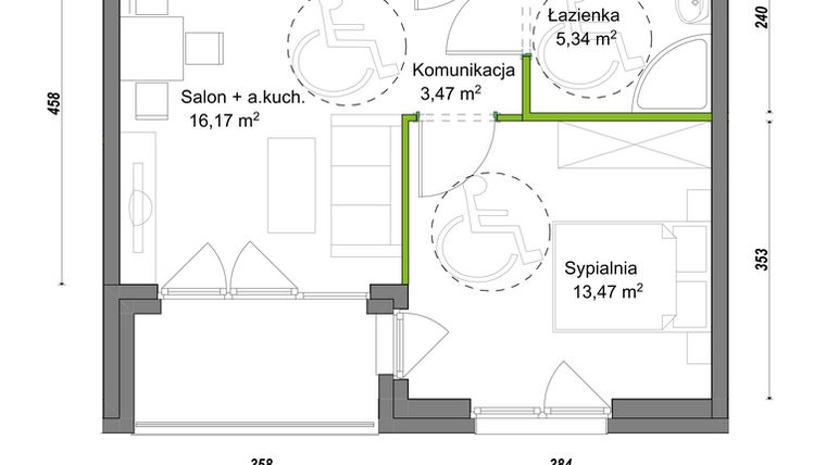 Rzut - Mieszkanie na sprzedaż 2 pokoje o powierzchni 38,45 m² - numer E2/F/04 w Orawska Vita