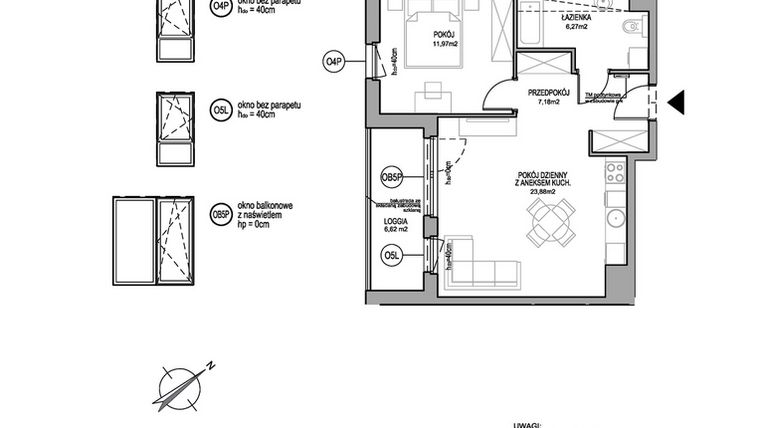 Rzut - Mieszkanie na sprzedaż 2 pokoje o powierzchni 49,3 m² - numer D.2.3.4 w Rumia Centralna
