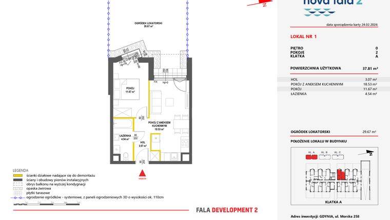 Rzut - Mieszkanie na sprzedaż 2 pokoje o powierzchni 37,81 m² - numer 1 w Miasteczko Nova Fala 2