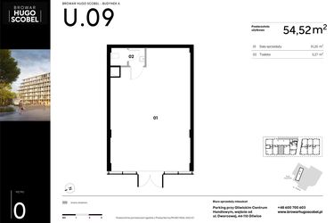 Rzut - Lokal użytkowy na sprzedaż 1 pokój o powierzchni 54,52 m² - numer U.09 w Browar HUGO SCOBEL