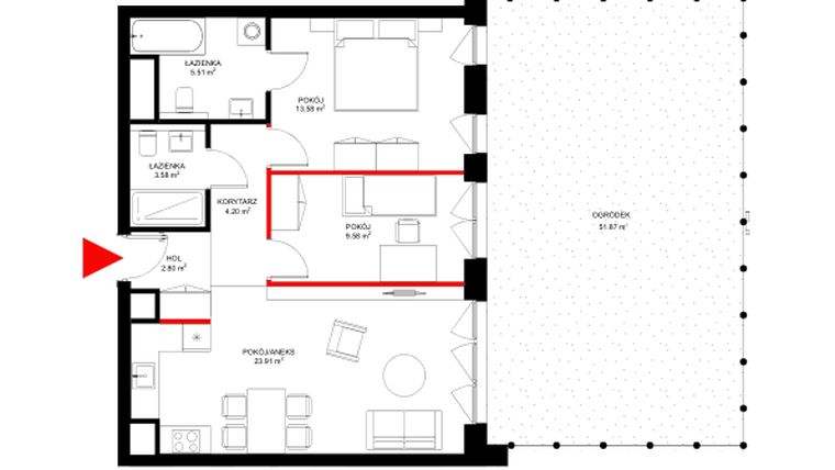 Rzut - Mieszkanie na sprzedaż 3 pokoje o powierzchni 63,16 m² - numer E.0.4 w INSPIRE ETAP IV – bud. E