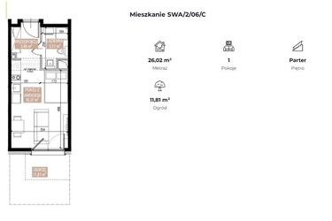 Rzut - Mieszkanie na sprzedaż 1 pokój o powierzchni 26,02 m² - numer SWA/2/06/C w Apartamenty Świeradowska