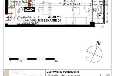 Rzut - Mieszkanie na sprzedaż 1 pokój o powierzchni 33,89 m² - numer M04 w Srebrzyńska Park IV