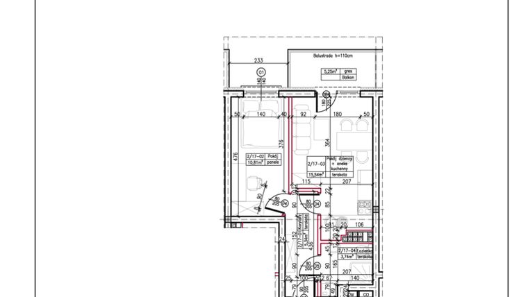 Rzut - Mieszkanie na sprzedaż 2 pokoje o powierzchni 35,43 m² - numer A.17 w Kąpielowa 2A