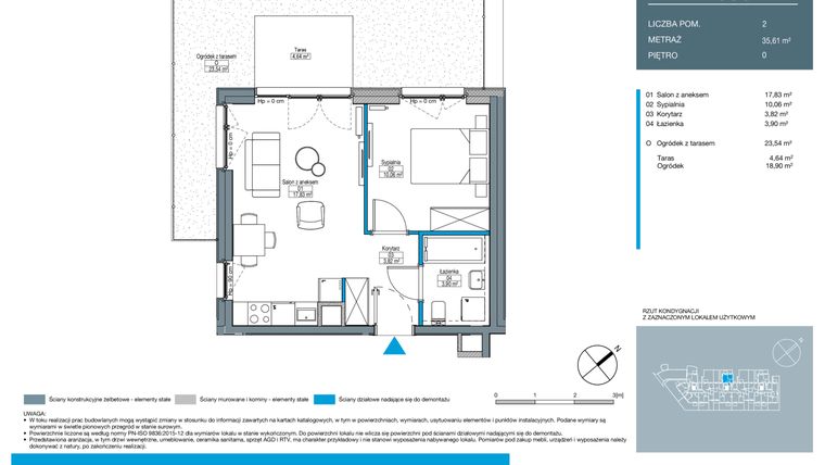 Rzut - Mieszkanie na sprzedaż 2 pokoje o powierzchni 35,61 m² - numer DB0001 w Talarowa Park II