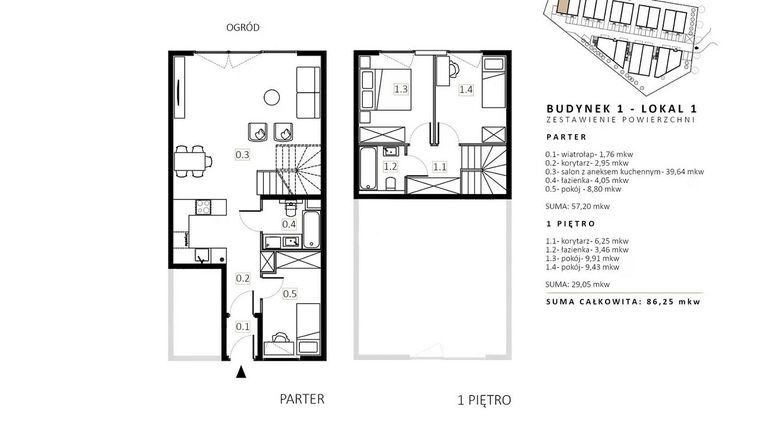 Rzut - Mieszkanie na sprzedaż 3 pokoje o powierzchni 85,22 m² - numer B1/M1 w Wille Estezja
