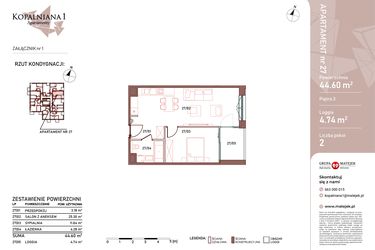 Rzut - Mieszkanie na sprzedaż 2 pokoje o powierzchni 44,6 m² - numer 27 w Kopalniana
