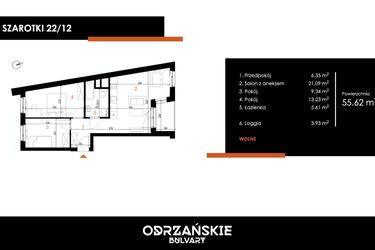 Rzut - Mieszkanie na sprzedaż 3 pokoje o powierzchni 55,62 m² - numer 22/12 w Odrzańskie Bulvary