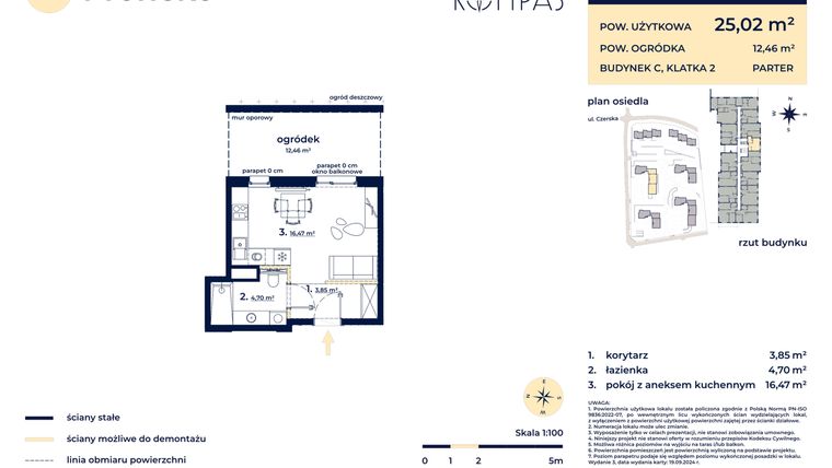 Rzut - Mieszkanie na sprzedaż 1 pokój o powierzchni 25,02 m² - numer C31 w Osiedle Kompas