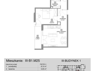 Rzut - Mieszkanie na sprzedaż 2 pokoje o powierzchni 49 m² - numer III-B1.M25 w Strefa Cegielnia 3