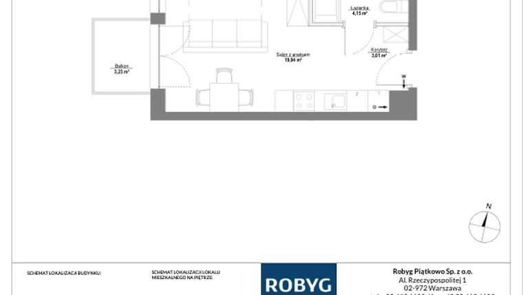 Rzut - Mieszkanie na sprzedaż 1 pokój o powierzchni 27,1 m² - numer B.2M18 w Początek Piątkowo bud. B