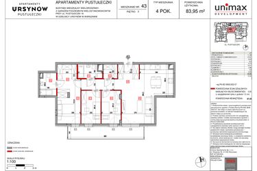Rzut - Mieszkanie na sprzedaż 4 pokoje o powierzchni 83,95 m² - numer M43 w Apartamenty Pustułeczki