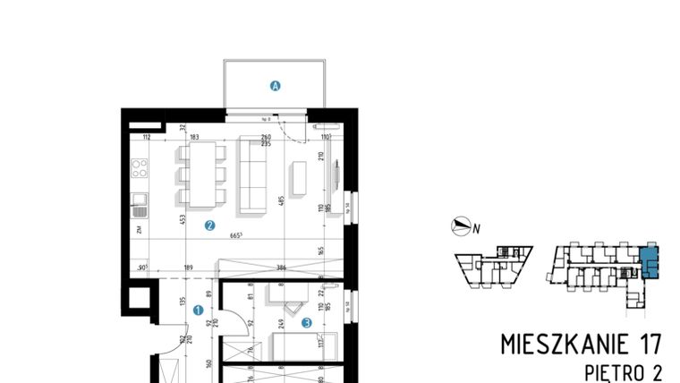 Rzut - Mieszkanie na sprzedaż 3 pokoje o powierzchni 66,2 m² - numer 6A.17 w Parkowa 6AC - ETAP III