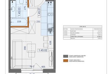 Rzut - Mieszkanie na sprzedaż 1 pokój o powierzchni 26,38 m² - numer 45 w Osiedle Zycha