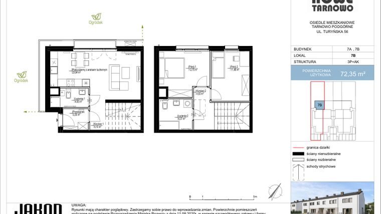 Rzut - Mieszkanie na sprzedaż 3 pokoje o powierzchni 72,35 m² - numer 7B w Nowe Tarnowo zabudowa szeregowa