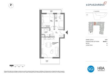 Rzut - Mieszkanie na sprzedaż 3 pokoje o powierzchni 58,82 m² - numer I.5.3 w Łopuszańska 47 - etap 3