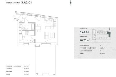 Rzut - Mieszkanie na sprzedaż 2 pokoje o powierzchni 48,73 m² - numer 3.A2.01 w Żernicka Park