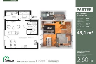 Rzut - Dom na sprzedaż 4 pokoje o powierzchni 87,22 m² - numer 41 w Osiedle Domy Rataja