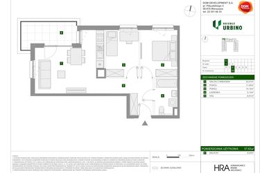 Rzut - Mieszkanie na sprzedaż 3 pokoje o powierzchni 57,63 m² - numer 1.3.C.25 w Osiedle Urbino
